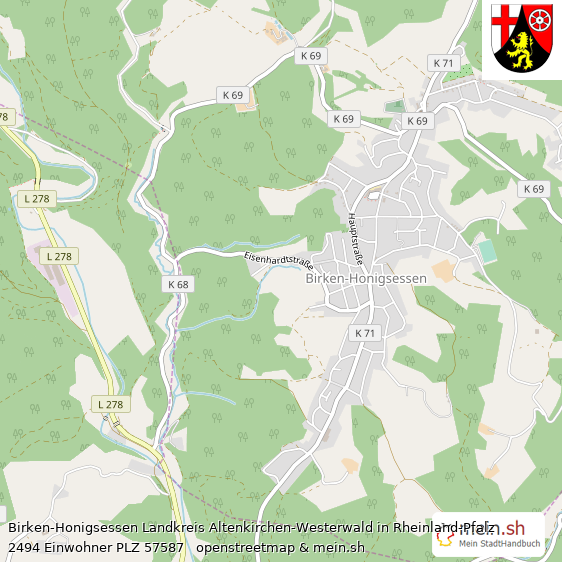 Birken-Honigsessen Landkreis Altenkirchen-Westerwald Lageplan © Openstreetmap Contributors Birken-Honigsessen Landstadt Lageplan